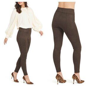 Spanx High Waist Faux Suede Leggings L Chocolate Brown